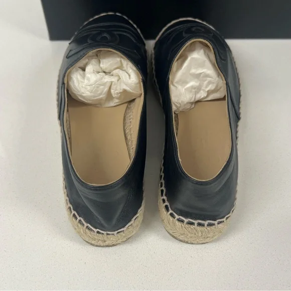 CHANEL Black Lambskin Leather Espadrilles Size 38 - Picture 2 of 7